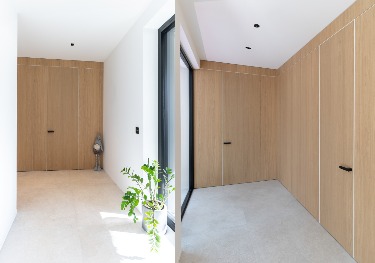 RASOLINE 55 (Lualdi) skrytá ALU dyha Shinnoki Ivory Oak, čierna mat klučka
